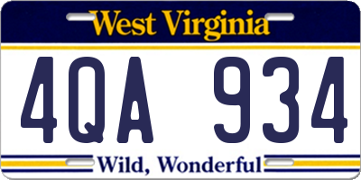 WV license plate 4QA934