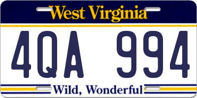 WV license plate 4QA994