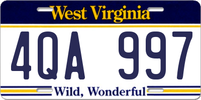 WV license plate 4QA997