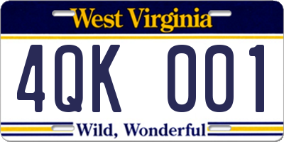 WV license plate 4QK001