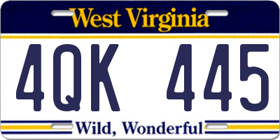 WV license plate 4QK445