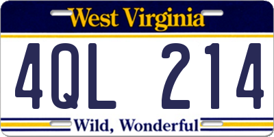 WV license plate 4QL214