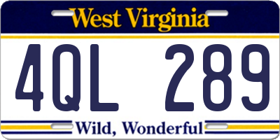 WV license plate 4QL289