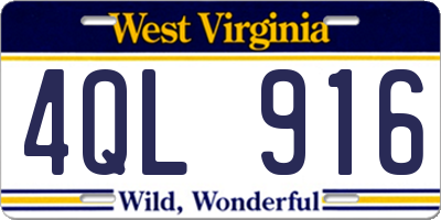 WV license plate 4QL916