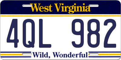 WV license plate 4QL982