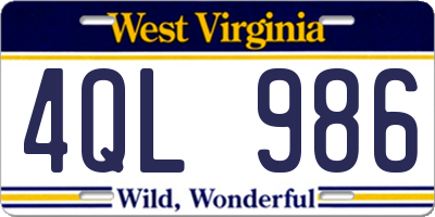 WV license plate 4QL986