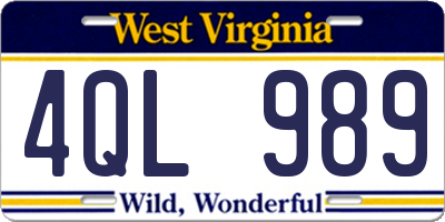 WV license plate 4QL989