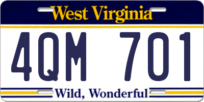 WV license plate 4QM701
