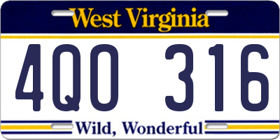 WV license plate 4QO316