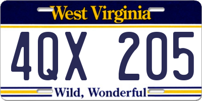 WV license plate 4QX205