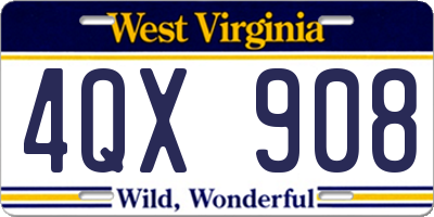 WV license plate 4QX908
