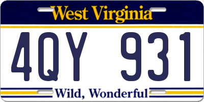 WV license plate 4QY931