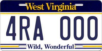 WV license plate 4RA000