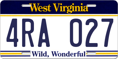 WV license plate 4RA027