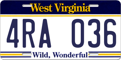 WV license plate 4RA036