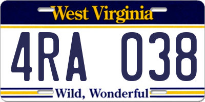 WV license plate 4RA038