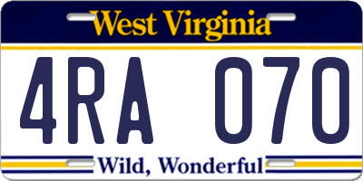WV license plate 4RA070