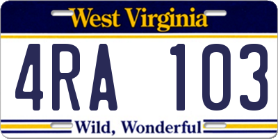 WV license plate 4RA103