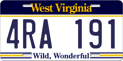 WV license plate 4RA191