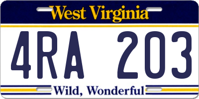 WV license plate 4RA203