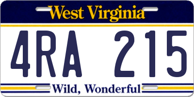 WV license plate 4RA215