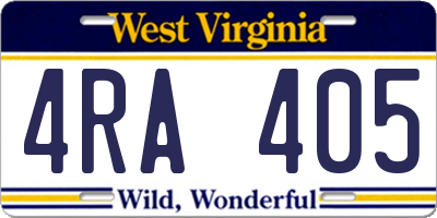 WV license plate 4RA405