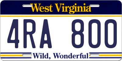 WV license plate 4RA800