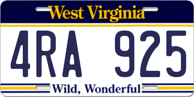 WV license plate 4RA925