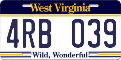 WV license plate 4RB039