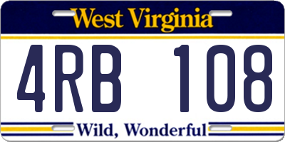 WV license plate 4RB108