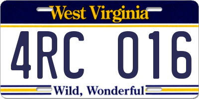 WV license plate 4RC016