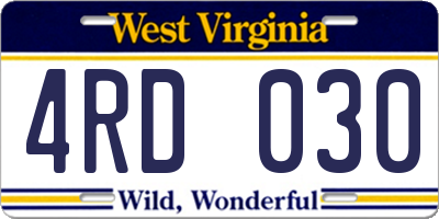WV license plate 4RD030