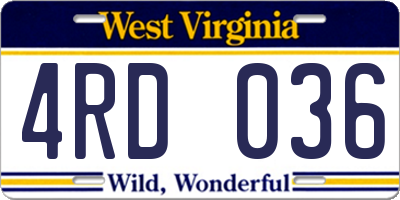 WV license plate 4RD036