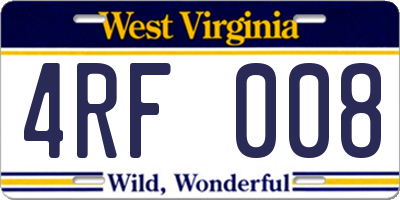 WV license plate 4RF008