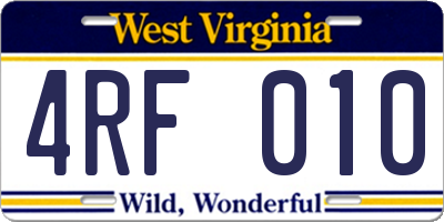WV license plate 4RF010