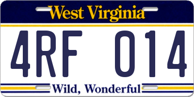 WV license plate 4RF014