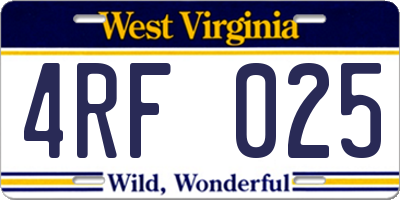 WV license plate 4RF025