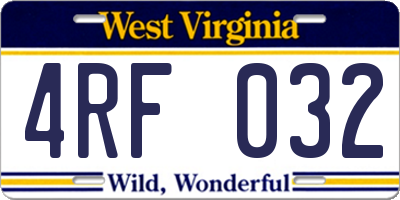WV license plate 4RF032