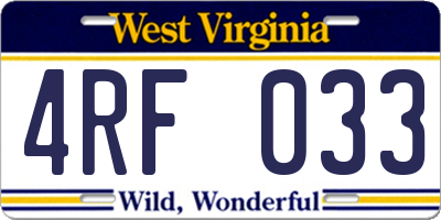 WV license plate 4RF033