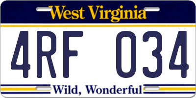 WV license plate 4RF034