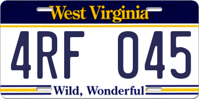 WV license plate 4RF045