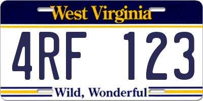 WV license plate 4RF123