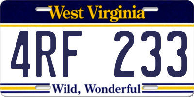 WV license plate 4RF233