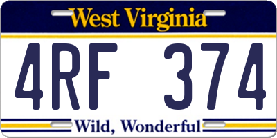WV license plate 4RF374