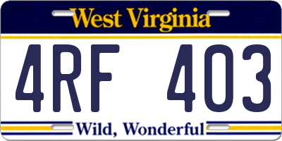 WV license plate 4RF403