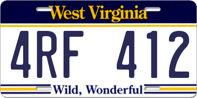WV license plate 4RF412