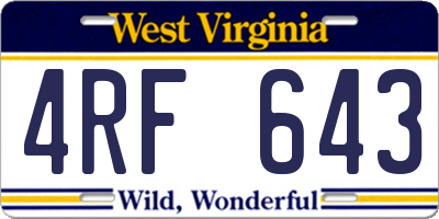 WV license plate 4RF643
