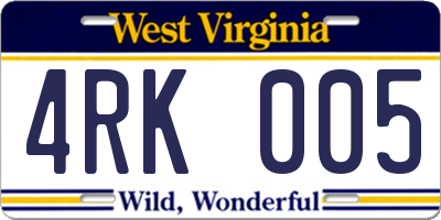 WV license plate 4RK005