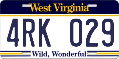 WV license plate 4RK029