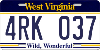 WV license plate 4RK037